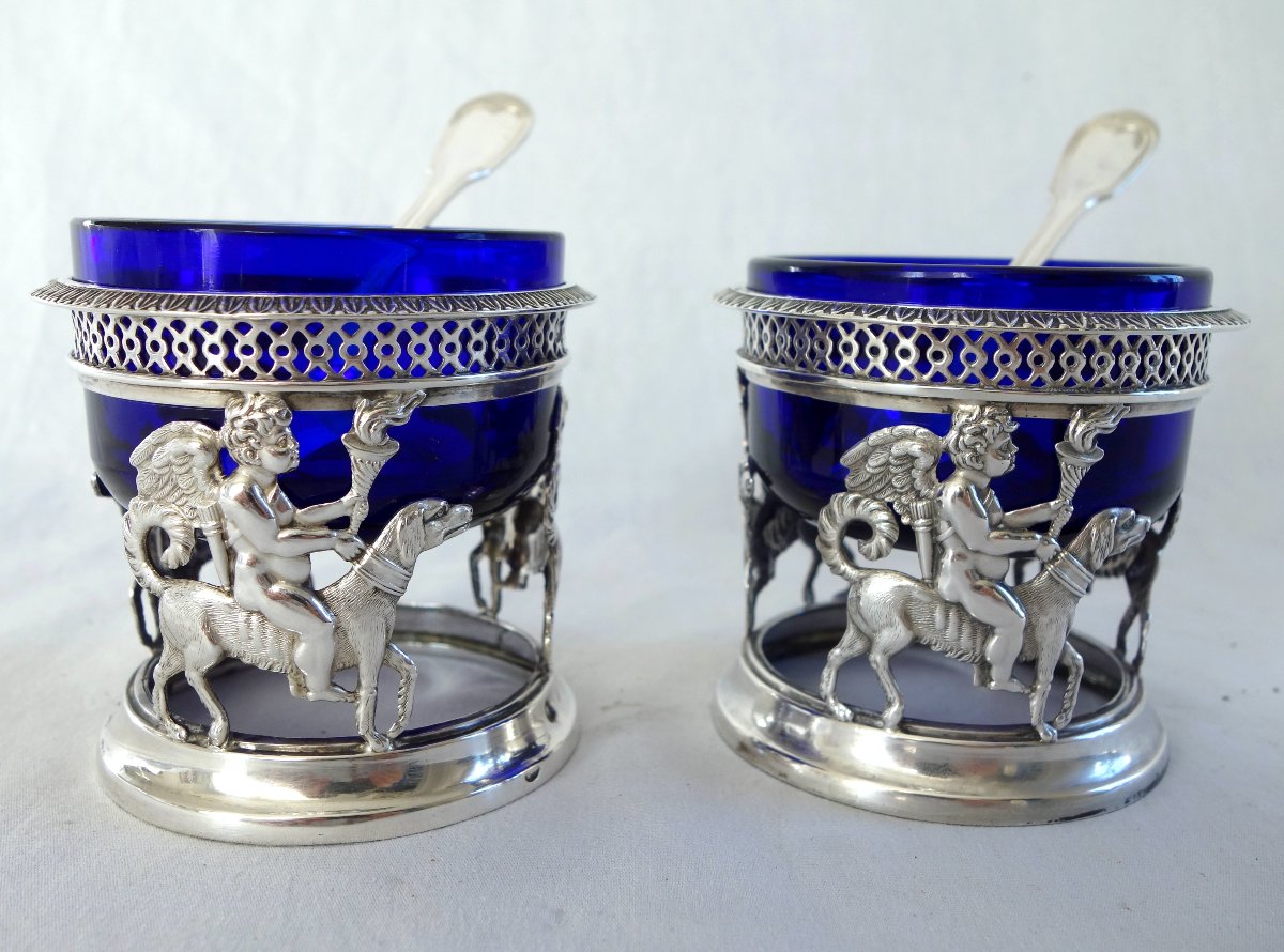  Pair Of Solid Silver Salt Shakers With The "amour Fidèle" Design, Empire And Restoration Periods, Rooster Hallmark-photo-2