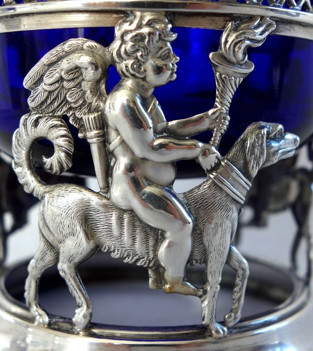   Pair Of Solid Silver Salt Shakers With The "amour Fidèle" Design, Empire And Restoration Periods, Rooster Hallmark-photo-3