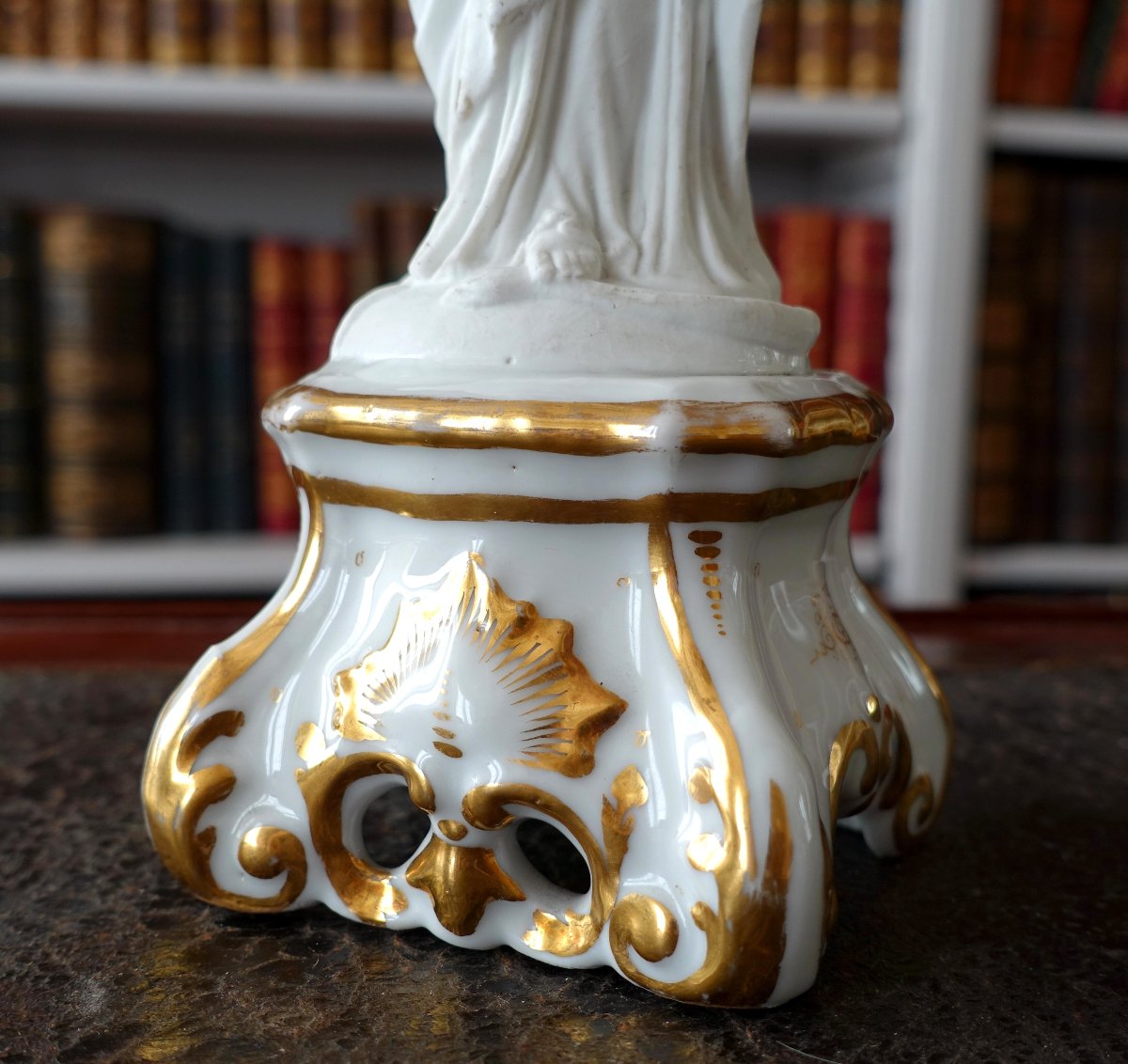 Virgin Of The Assumption—biscuit And Gilded Porcelain Statue Under A Glass Dome—circa 1840-photo-2