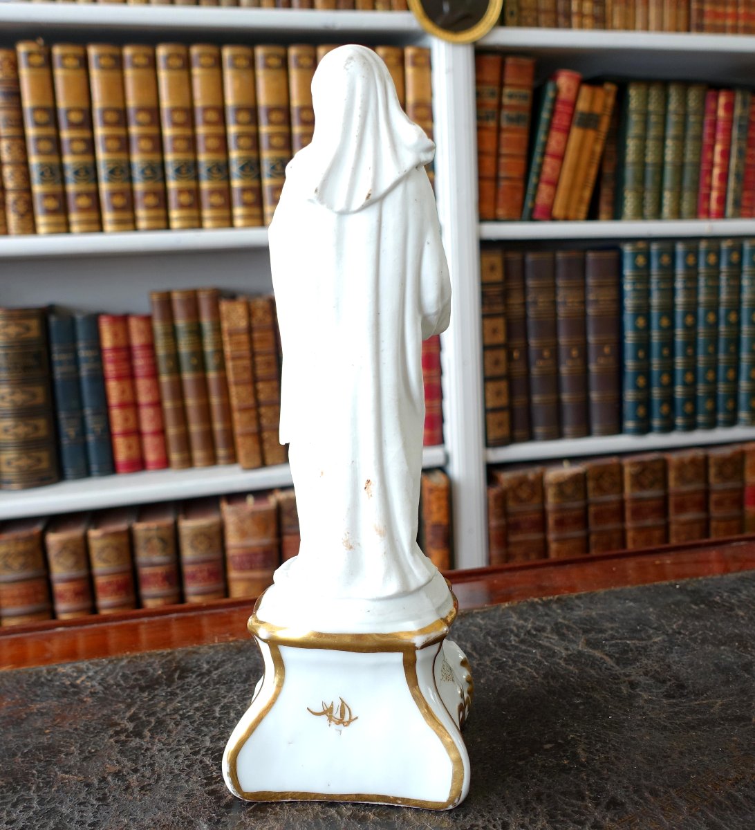 Virgin Of The Assumption—biscuit And Gilded Porcelain Statue Under A Glass Dome—circa 1840-photo-4