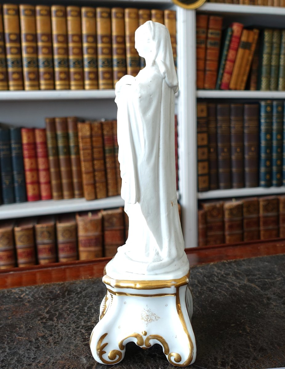 Virgin Of The Assumption—biscuit And Gilded Porcelain Statue Under A Glass Dome—circa 1840-photo-5