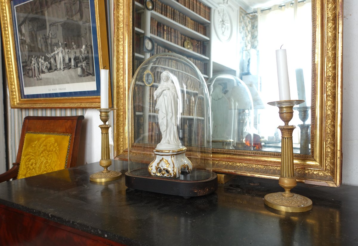 Virgin Of The Assumption—biscuit And Gilded Porcelain Statue Under A Glass Dome—circa 1840-photo-7