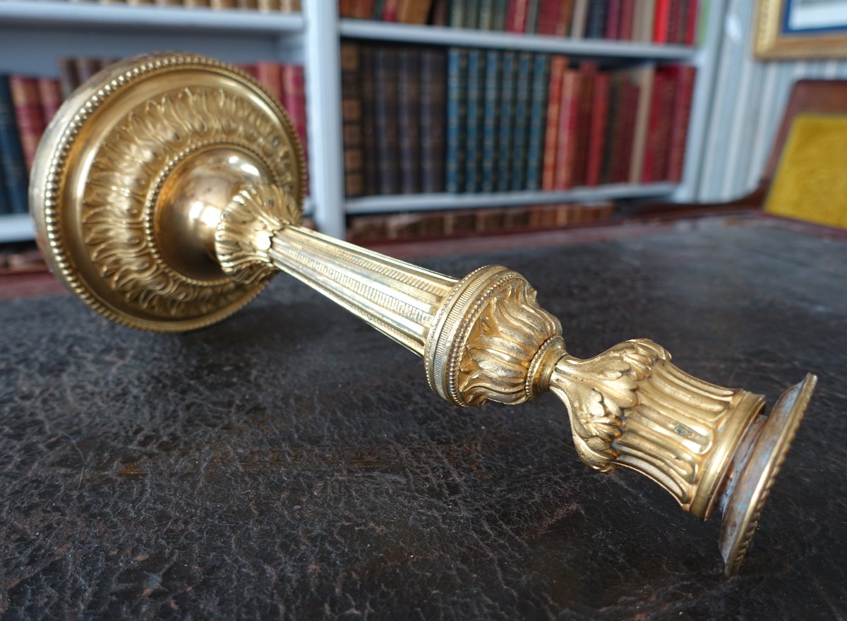 Feuchère: Antique Louis XVI-era Candlestick In Chiseled And Gilded Bronze, Used As A Lamp: Fontainebleau-photo-5