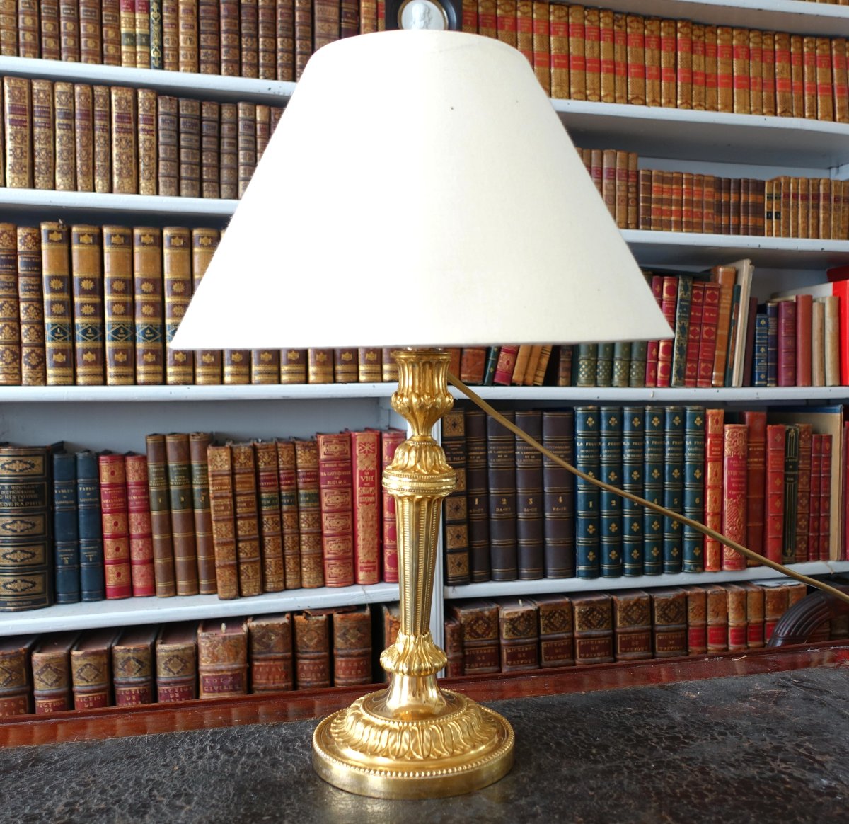 Feuchère: Antique Louis XVI-era Candlestick In Chiseled And Gilded Bronze, Used As A Lamp: Fontainebleau