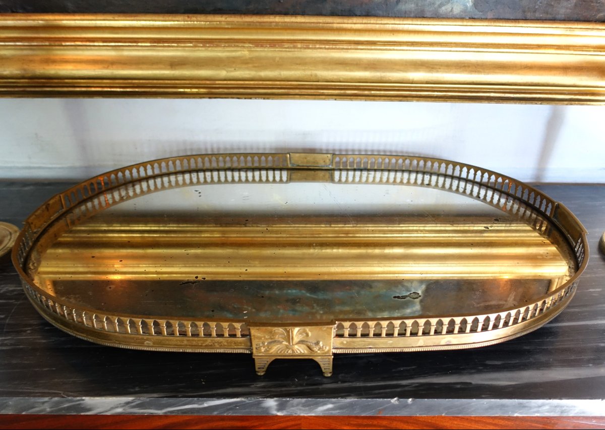 Large, Impressive Centerpiece Made Of Gilded Bronze And Mirror - 19th Century - 68 Cm-photo-3