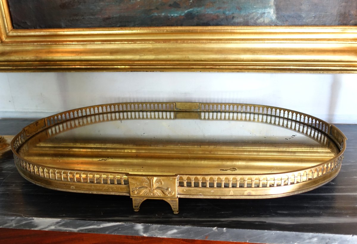 Large, Impressive Centerpiece Made Of Gilded Bronze And Mirror - 19th Century - 68 Cm-photo-4