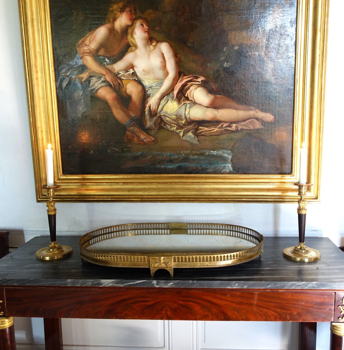 Large, Impressive Centerpiece Made Of Gilded Bronze And Mirror - 19th Century - 68 Cm-photo-4
