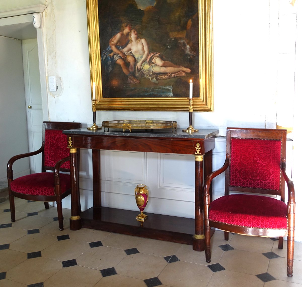 Large, Impressive Centerpiece Made Of Gilded Bronze And Mirror - 19th Century - 68 Cm-photo-5