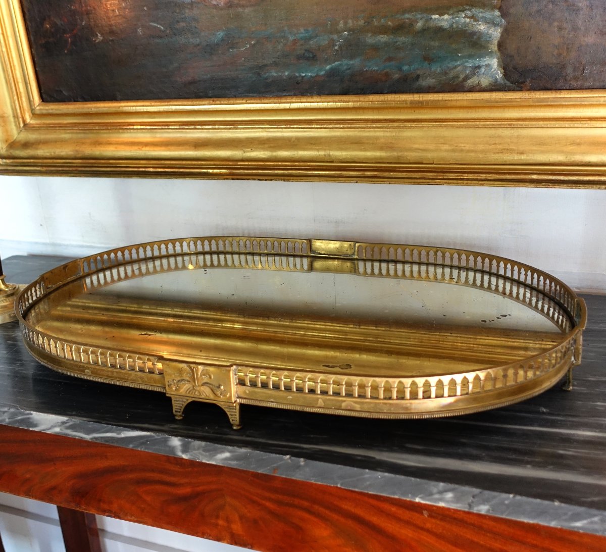 Large, Impressive Centerpiece Made Of Gilded Bronze And Mirror - 19th Century - 68 Cm