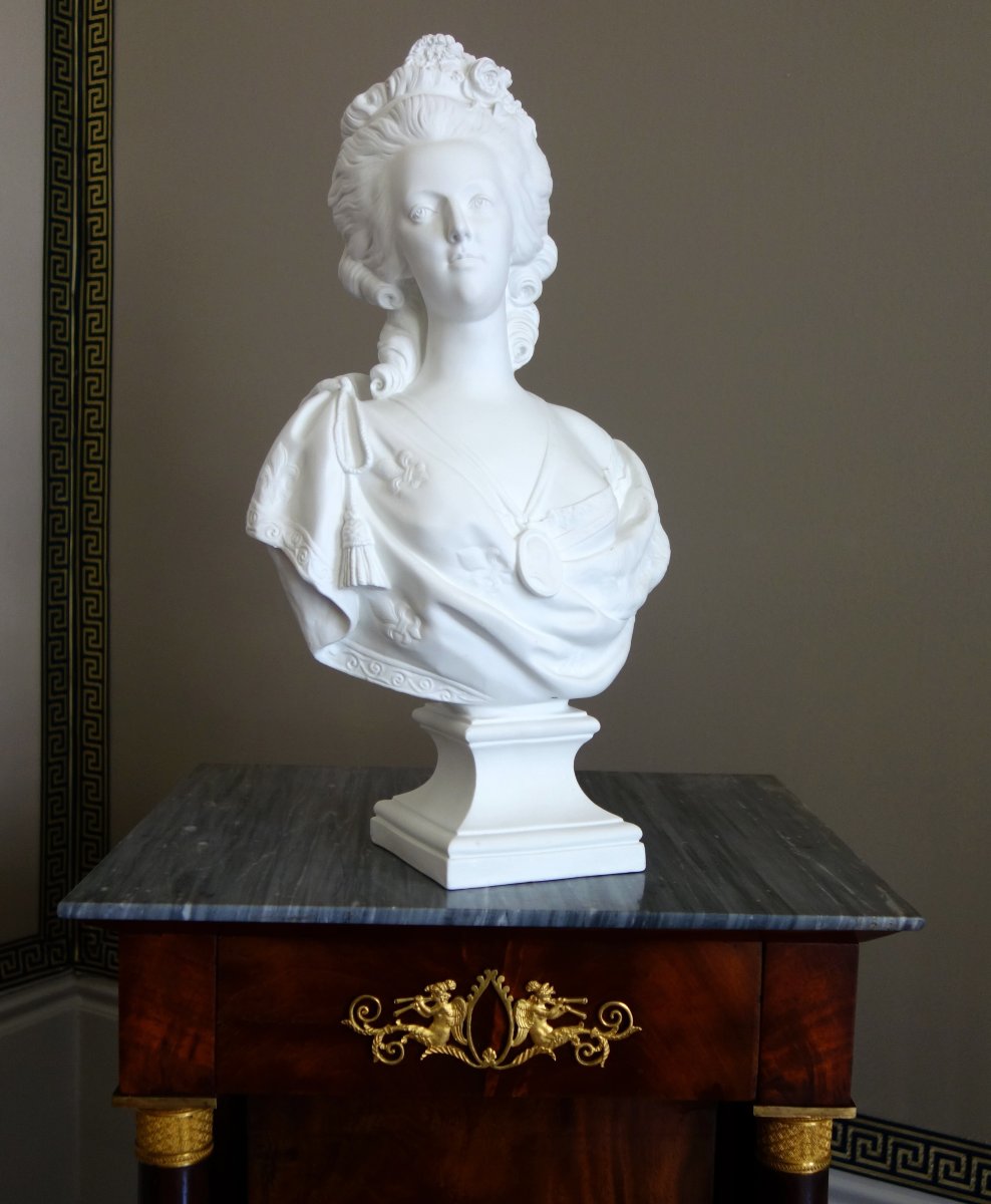 Bust Of Queen Marie Antoinette In Biscuit Porcelain, A Lecomte Design By Samson-photo-2