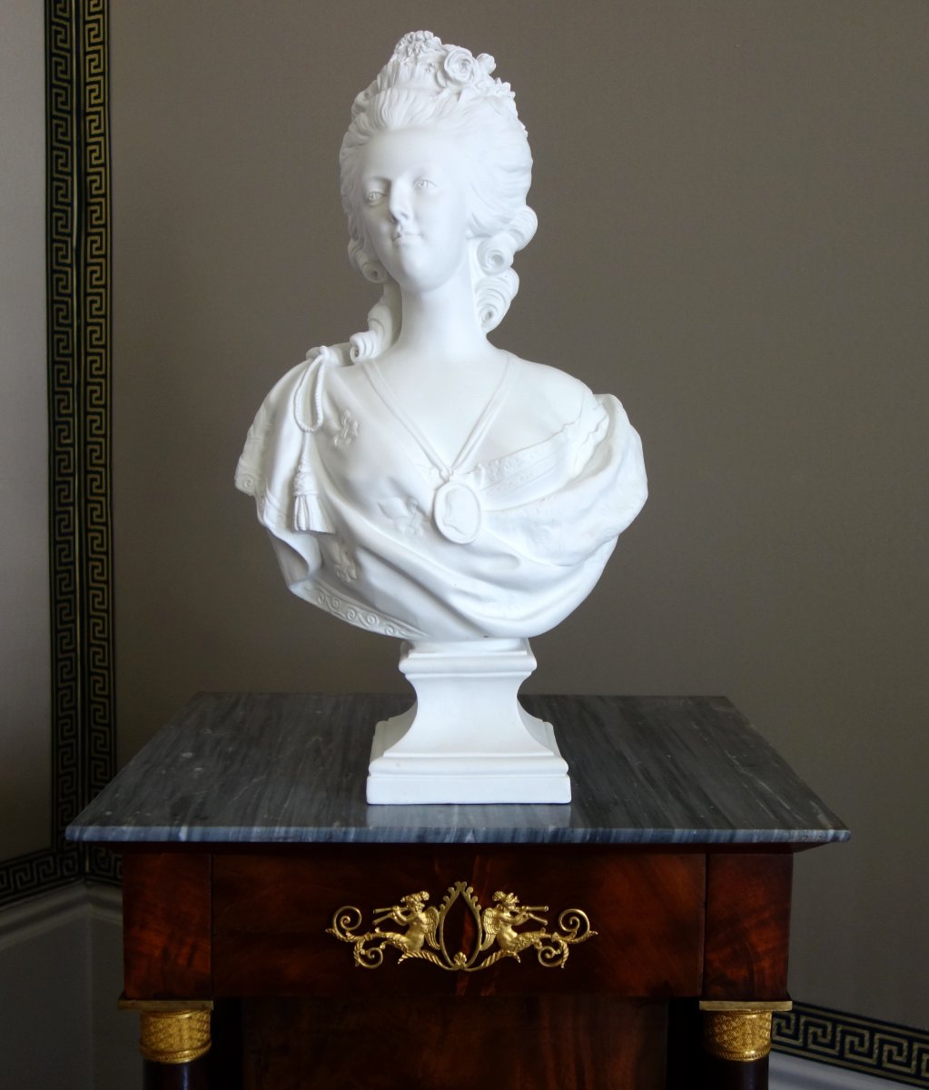 Bust Of Queen Marie Antoinette In Biscuit Porcelain, A Lecomte Design By Samson