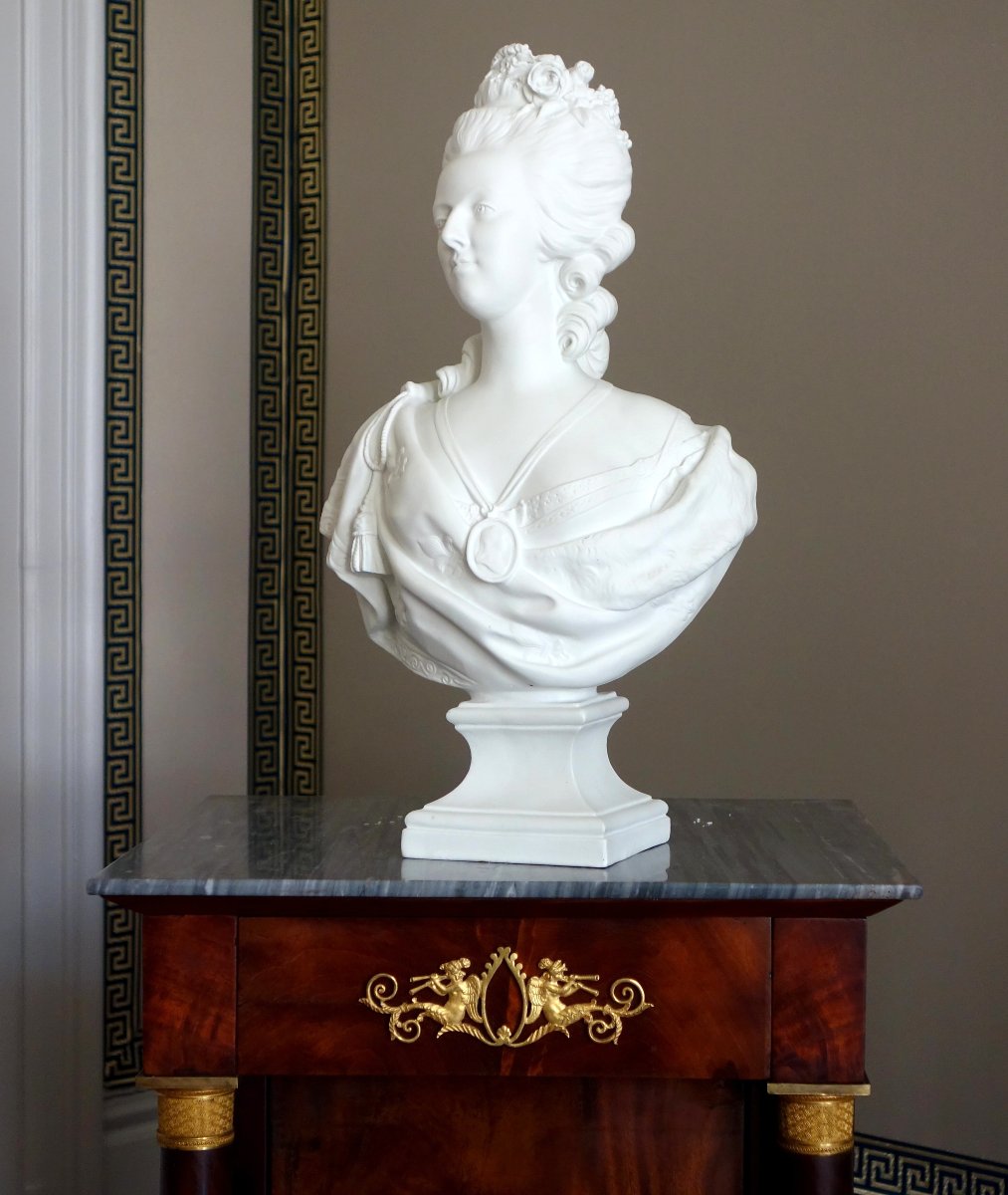 Bust Of Queen Marie Antoinette In Biscuit Porcelain, A Lecomte Design By Samson