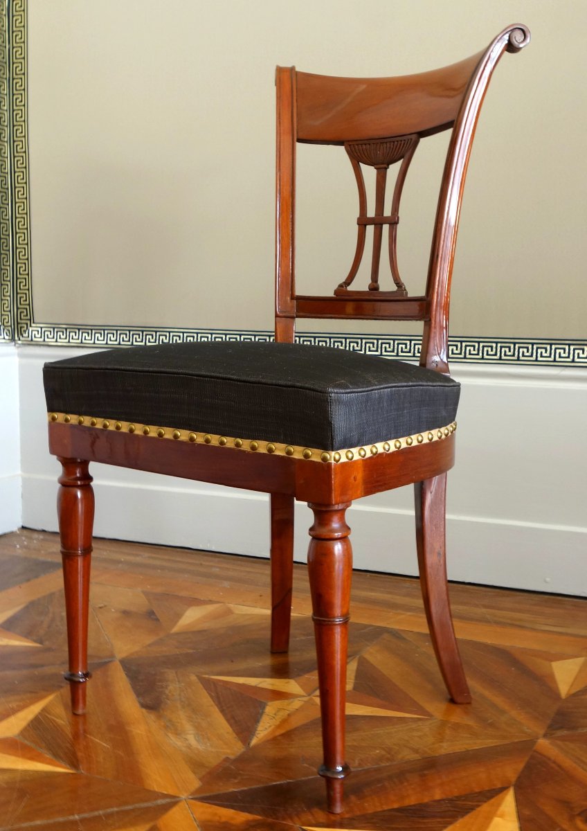 Jean Baptiste Demay - paire de chaises d'époque Directoire en acajou recouvertes de crin cheval-photo-2