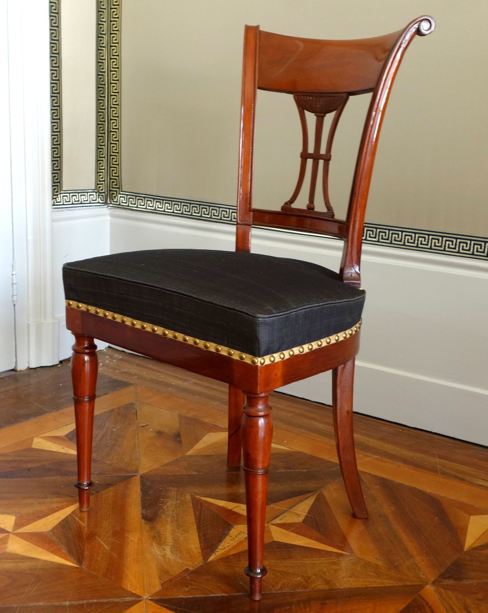 Jean Baptiste Demay - paire de chaises d'époque Directoire en acajou recouvertes de crin cheval-photo-3