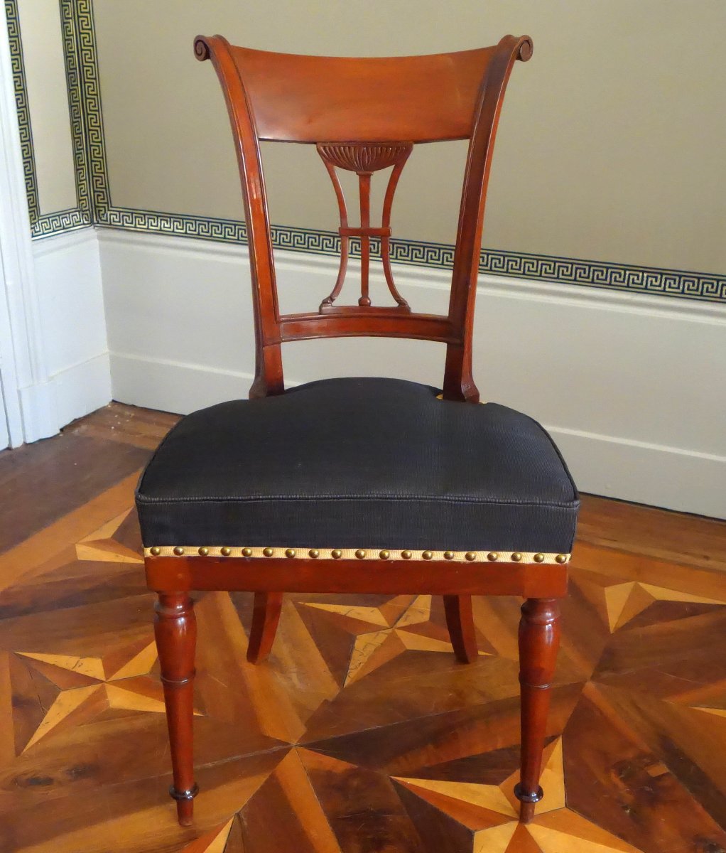 Jean Baptiste Demay - paire de chaises d'époque Directoire en acajou recouvertes de crin cheval-photo-4