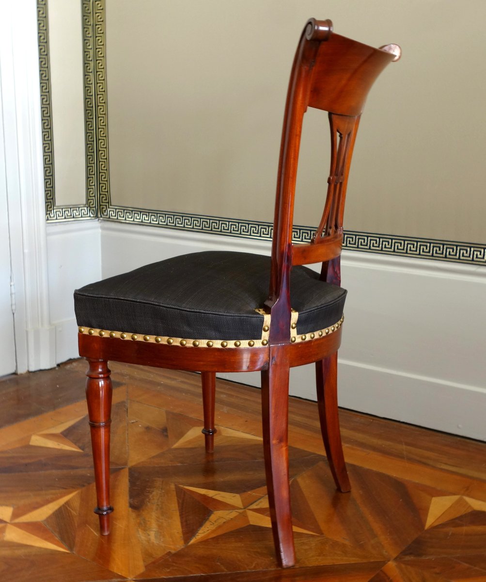 Jean Baptiste Demay - paire de chaises d'époque Directoire en acajou recouvertes de crin cheval-photo-1