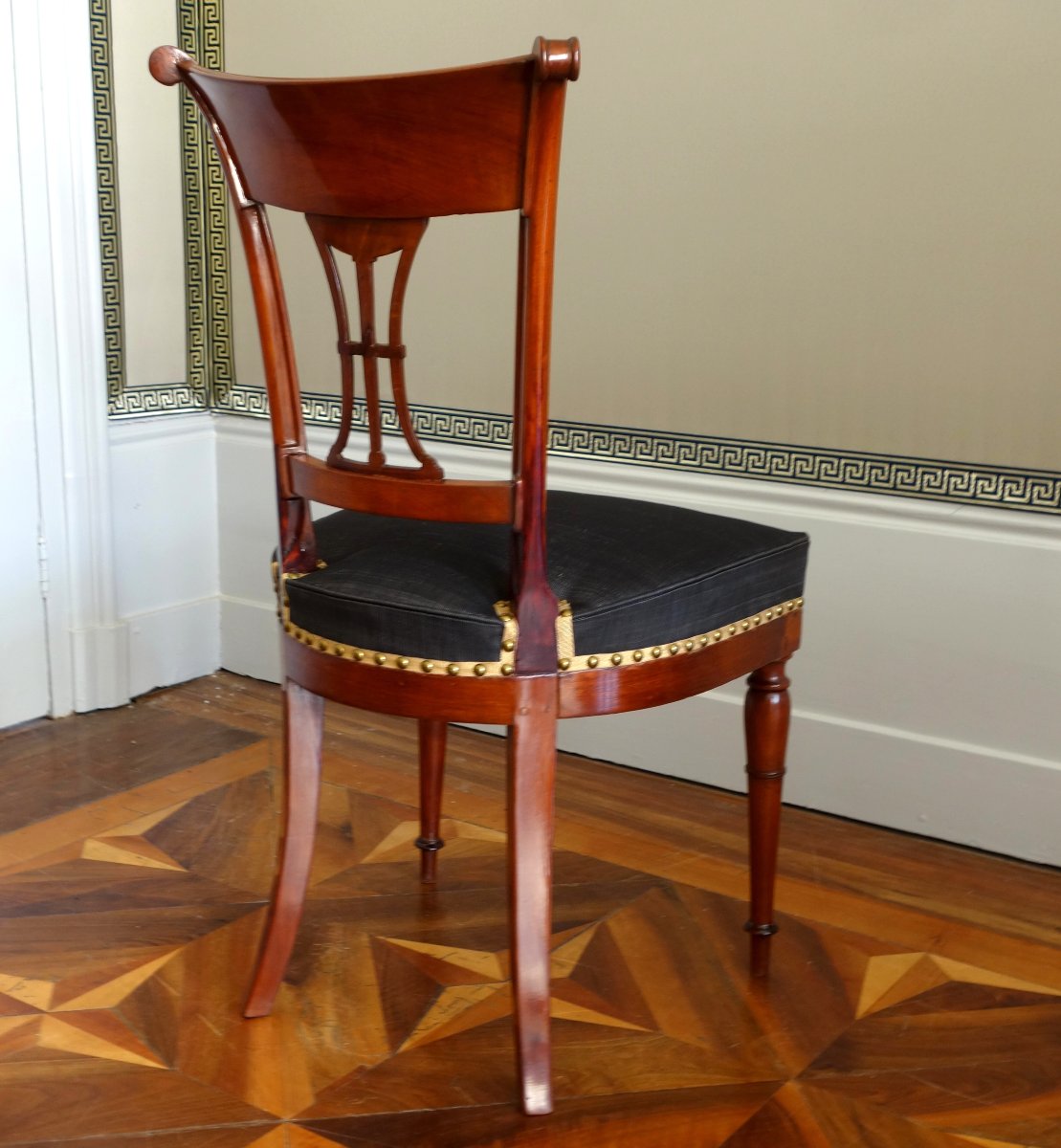 Jean Baptiste Demay - paire de chaises d'époque Directoire en acajou recouvertes de crin cheval-photo-2