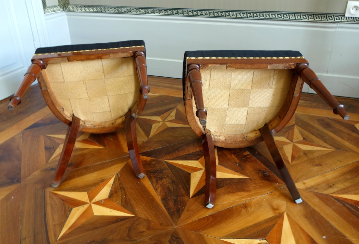 Jean Baptiste Demay - paire de chaises d'époque Directoire en acajou recouvertes de crin cheval-photo-7