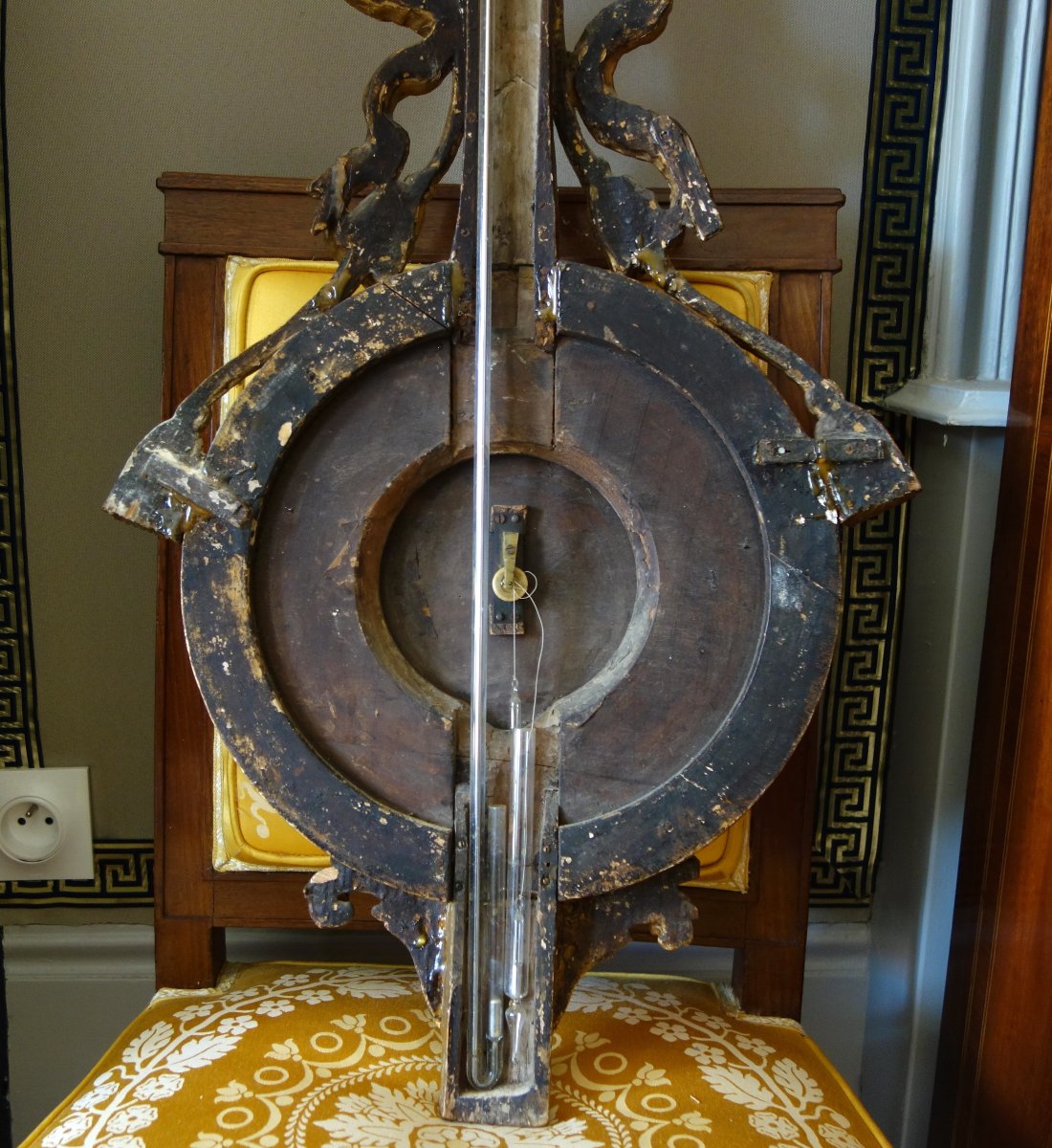 Baromètre en bois sculpté et doré d'époque Louis XVI par Gohin à Paris - fonctionnel et complet-photo-4
