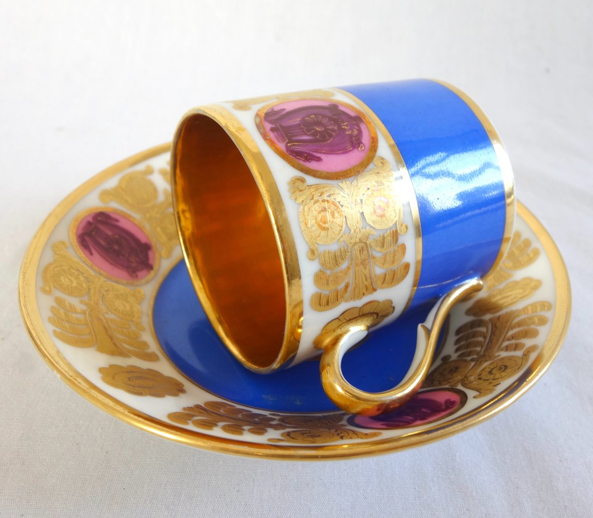 Manufacture Feuillet - Gilt Porcelain Coffee Cup - Circa 1820 - Signed-photo-2