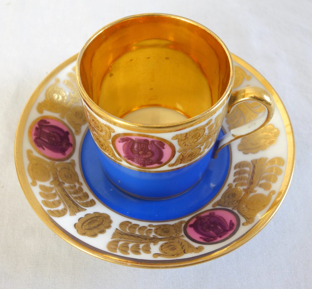 Manufacture Feuillet - Gilt Porcelain Coffee Cup - Circa 1820 - Signed-photo-3