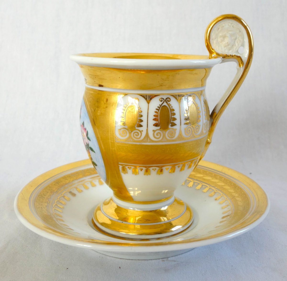 Oval Paris Porcelain Coffee Cup With Rich Floral And Gold Decoration From The Charles X Period—1820-photo-2