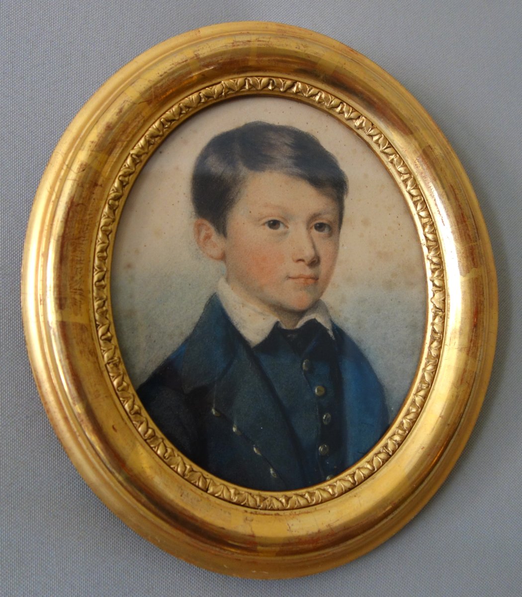 Portrait pastel d'un jeune garçon, époque XIXe siècle - Napoleon III-photo-3
