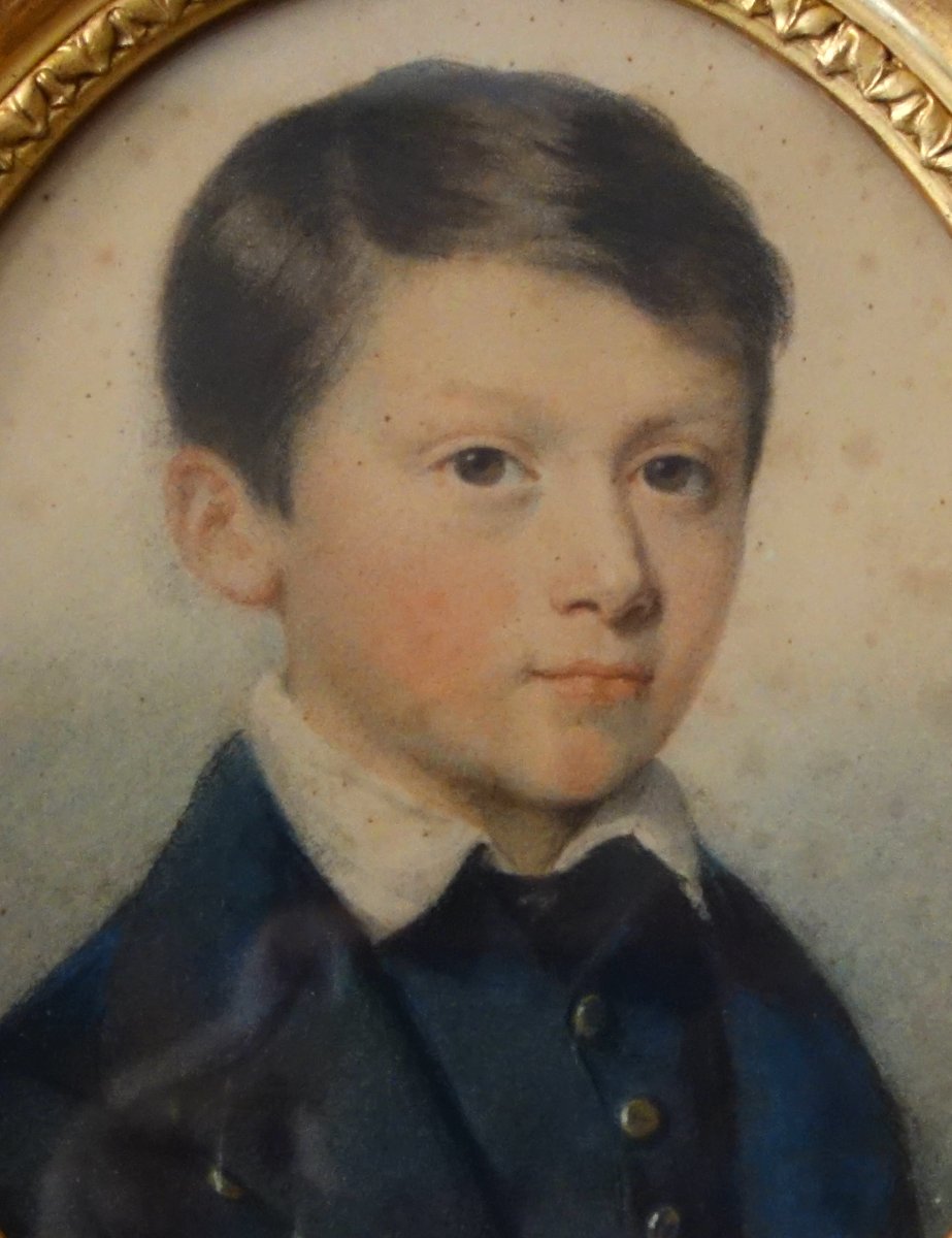 Portrait pastel d'un jeune garçon, époque XIXe siècle - Napoleon III-photo-2