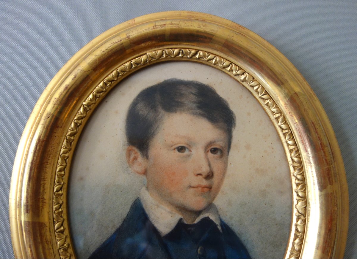 Portrait pastel d'un jeune garçon, époque XIXe siècle - Napoleon III-photo-3