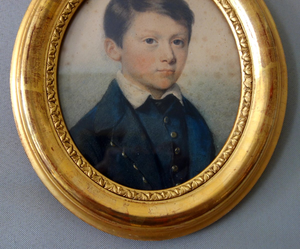 Portrait pastel d'un jeune garçon, époque XIXe siècle - Napoleon III-photo-4