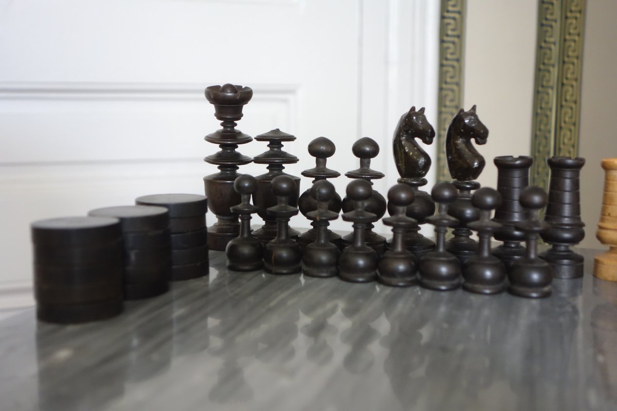 Jeu d'echecs d'époque début 19e en buis tourné et sculpté - idéal complément table tric trac -photo-3