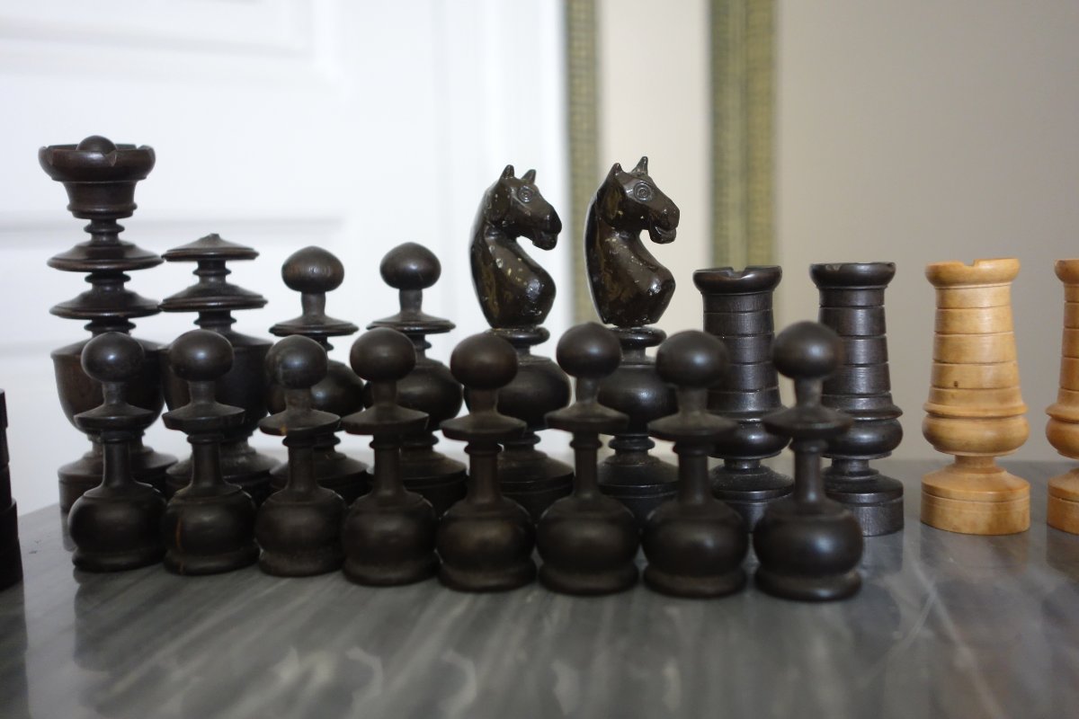 Jeu d'echecs d'époque début 19e en buis tourné et sculpté - idéal complément table tric trac -photo-4
