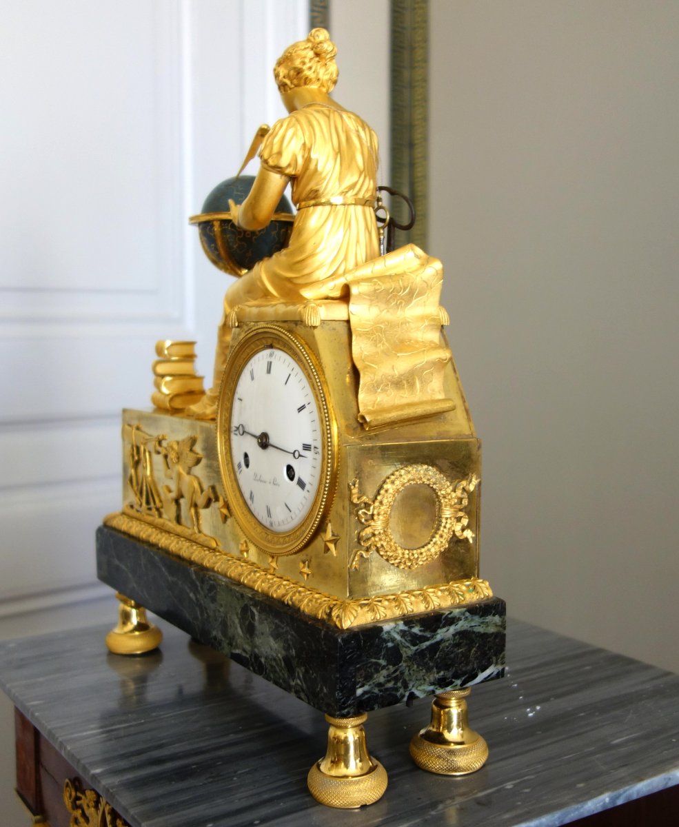 Claude Galle & Piolaine - pendule L'étude de l'Astronomie, bronze doré au mercure ep. Empire -photo-3