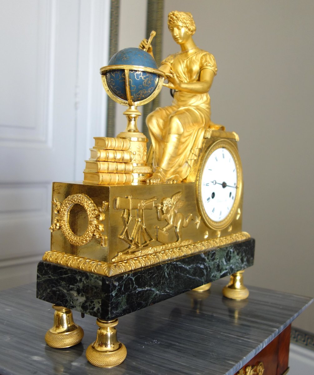 Claude Galle & Piolaine - pendule L'étude de l'Astronomie, bronze doré au mercure ep. Empire -photo-4