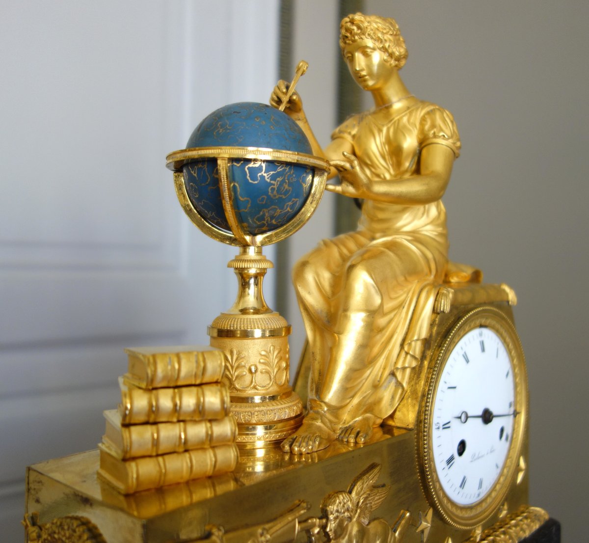 Claude Galle & Piolaine - pendule L'étude de l'Astronomie, bronze doré au mercure ep. Empire -photo-1