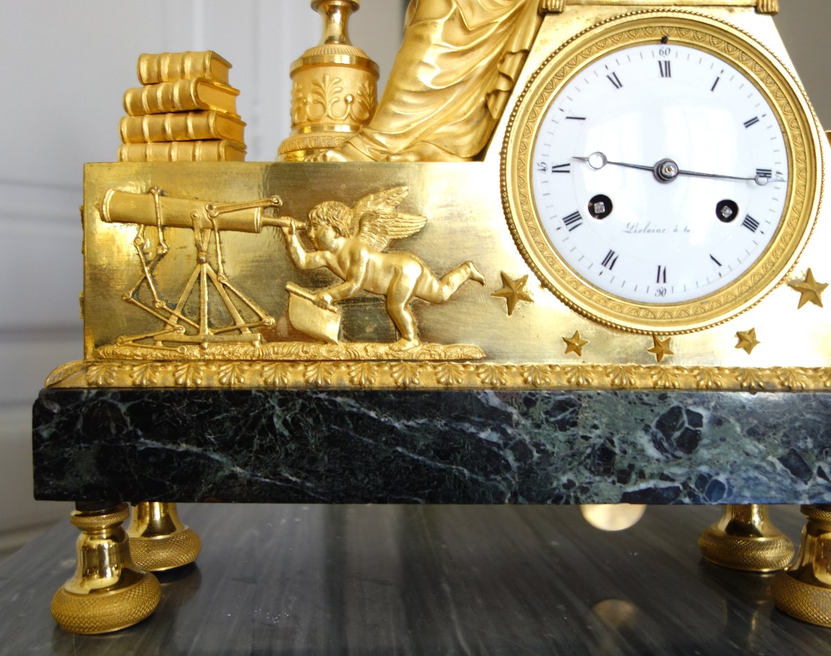 Claude Galle & Piolaine - pendule L'étude de l'Astronomie, bronze doré au mercure ep. Empire -photo-4