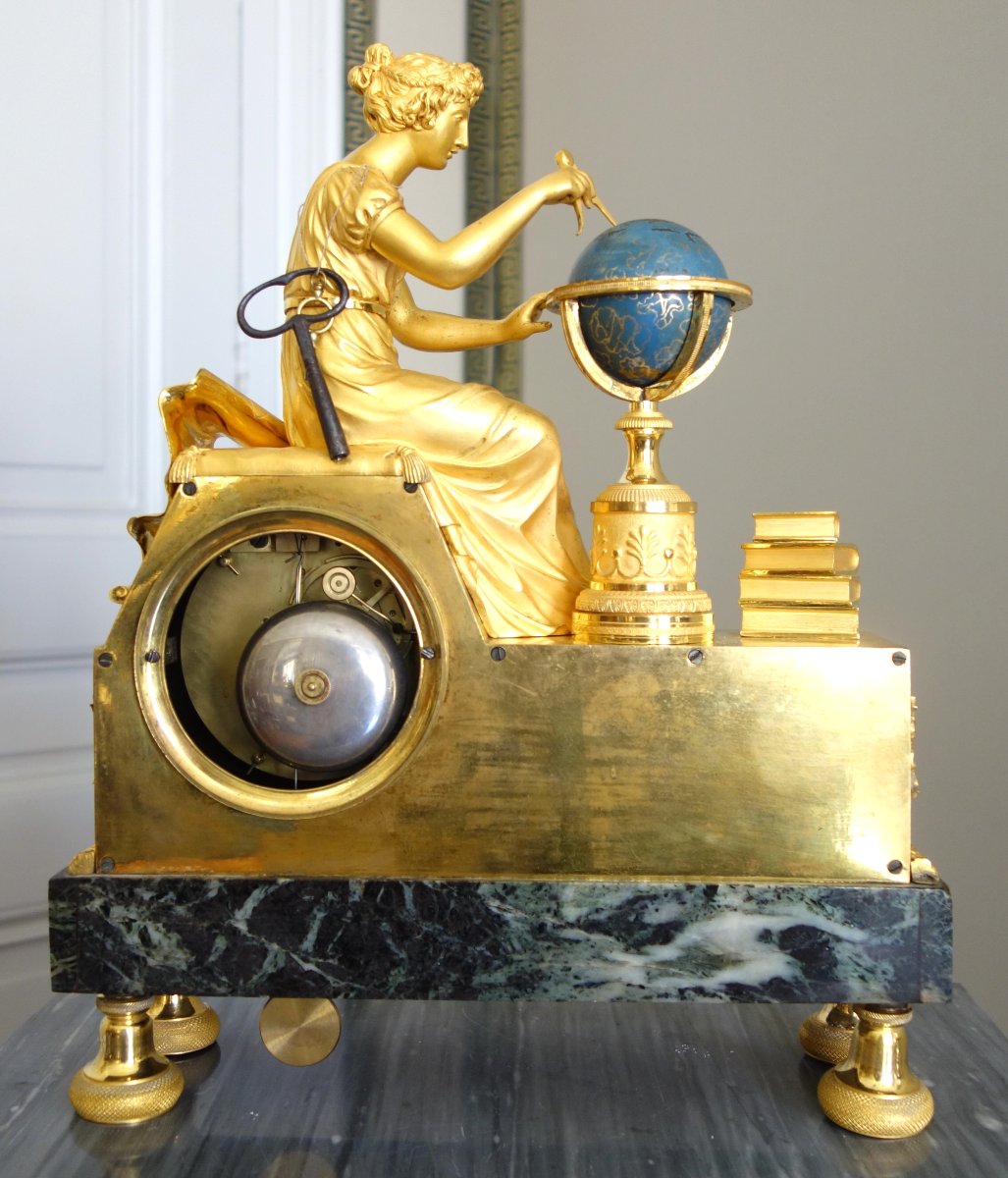 Claude Galle & Piolaine - pendule L'étude de l'Astronomie, bronze doré au mercure ep. Empire -photo-6