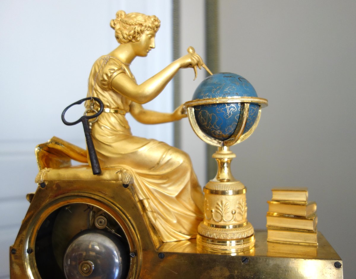 Claude Galle & Piolaine - pendule L'étude de l'Astronomie, bronze doré au mercure ep. Empire -photo-7