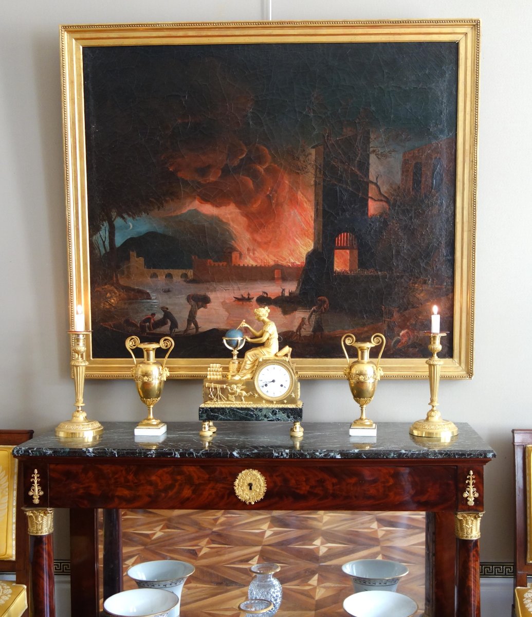 Claude Galle & Piolaine - pendule L'étude de l'Astronomie, bronze doré au mercure ep. Empire -photo-8