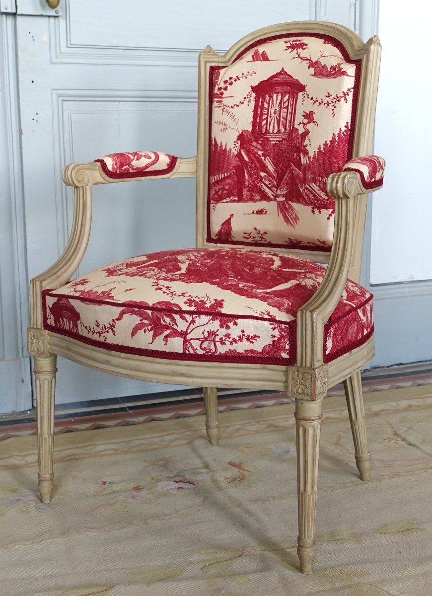 Claude Séné: Louis XVI-era Living Room Furniture, Stamped Armchairs And Cabriolet Chairs-photo-4