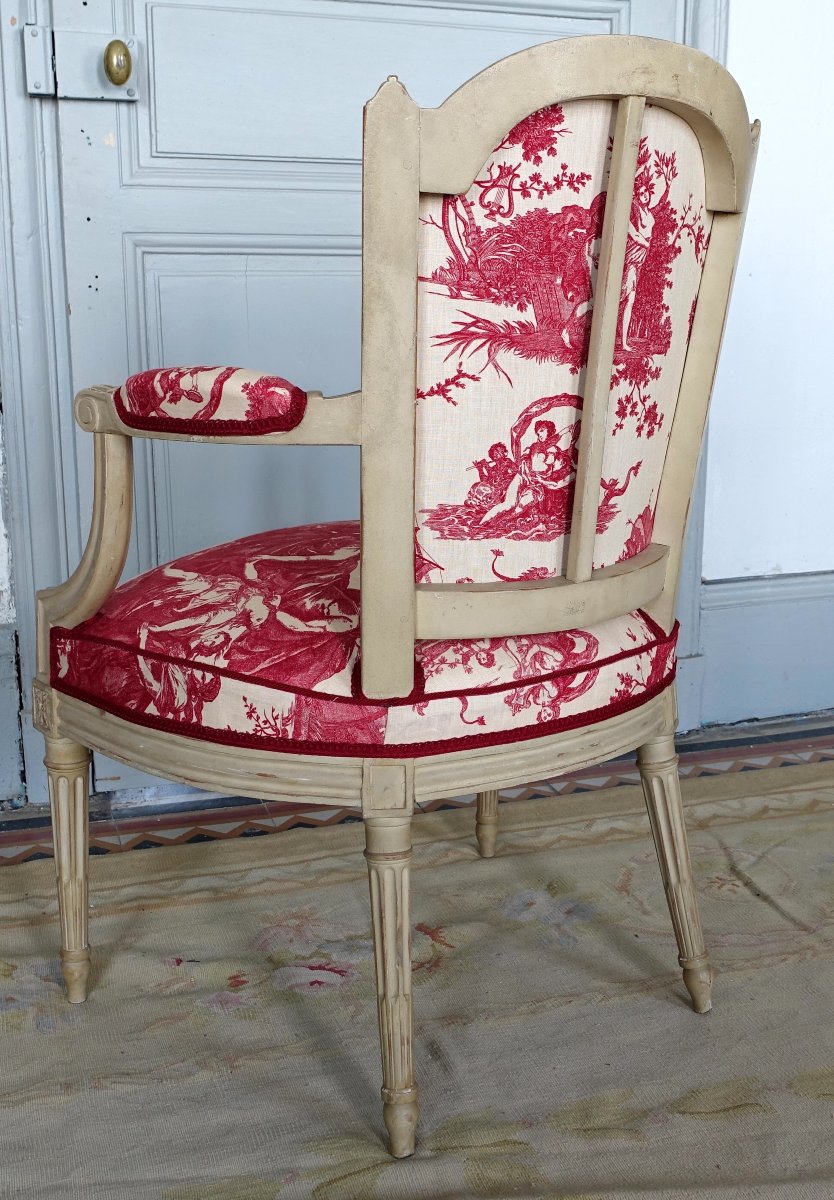 Claude Séné: Louis XVI-era Living Room Furniture, Stamped Armchairs And Cabriolet Chairs-photo-2