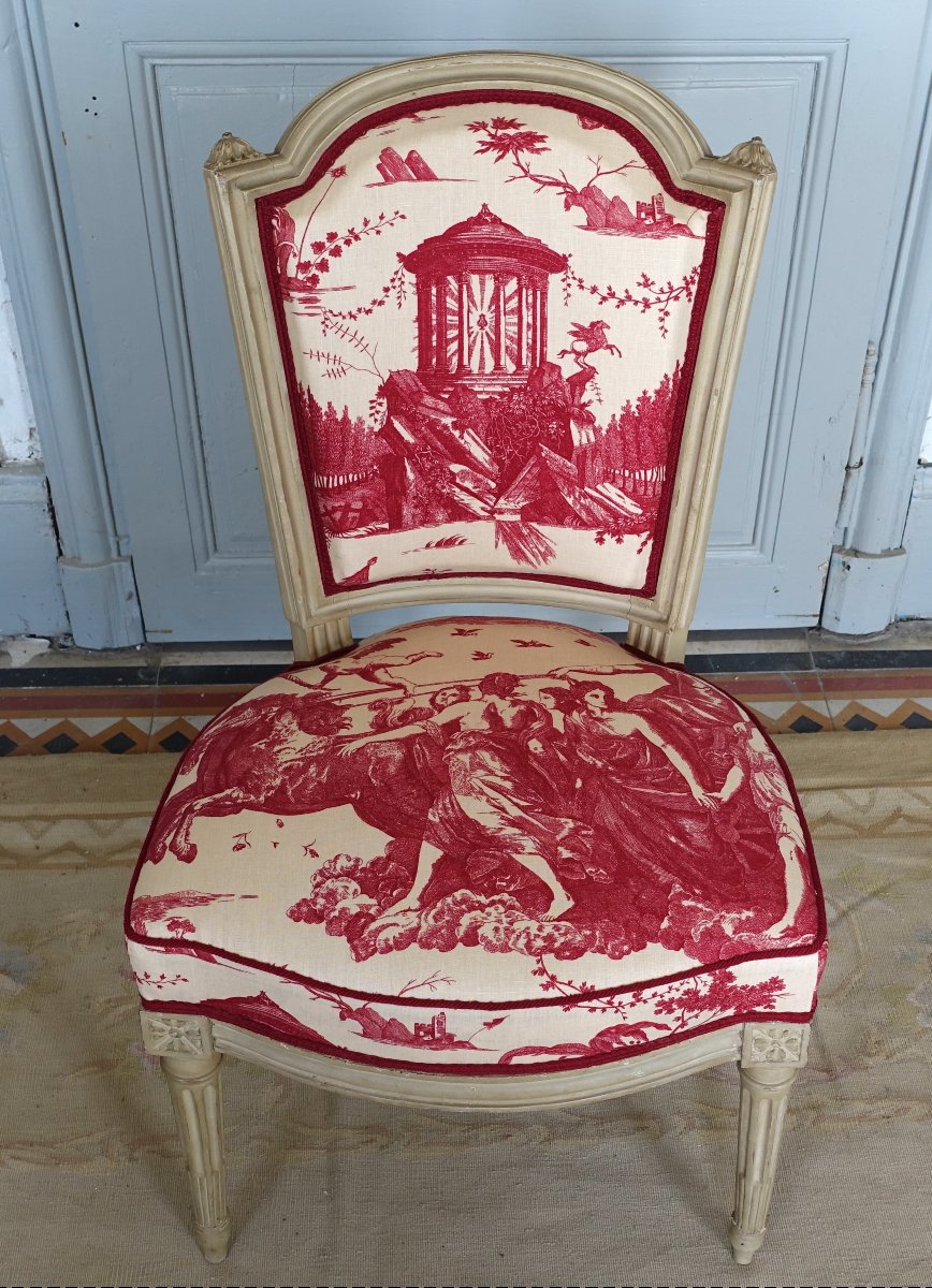 Claude Séné: Louis XVI-era Living Room Furniture, Stamped Armchairs And Cabriolet Chairs-photo-4