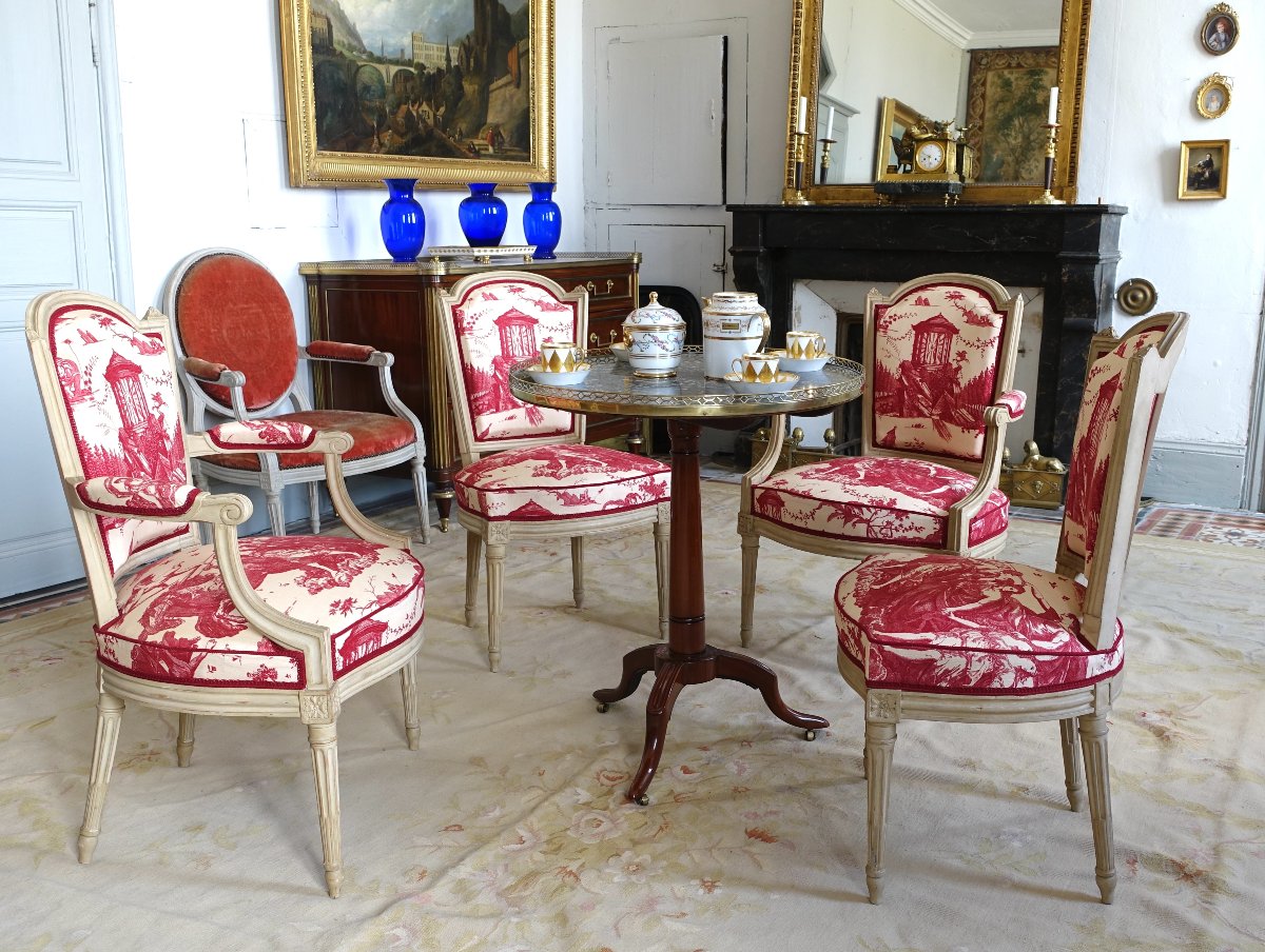 Claude Séné: Louis XVI-era Living Room Furniture, Stamped Armchairs And Cabriolet Chairs-photo-7