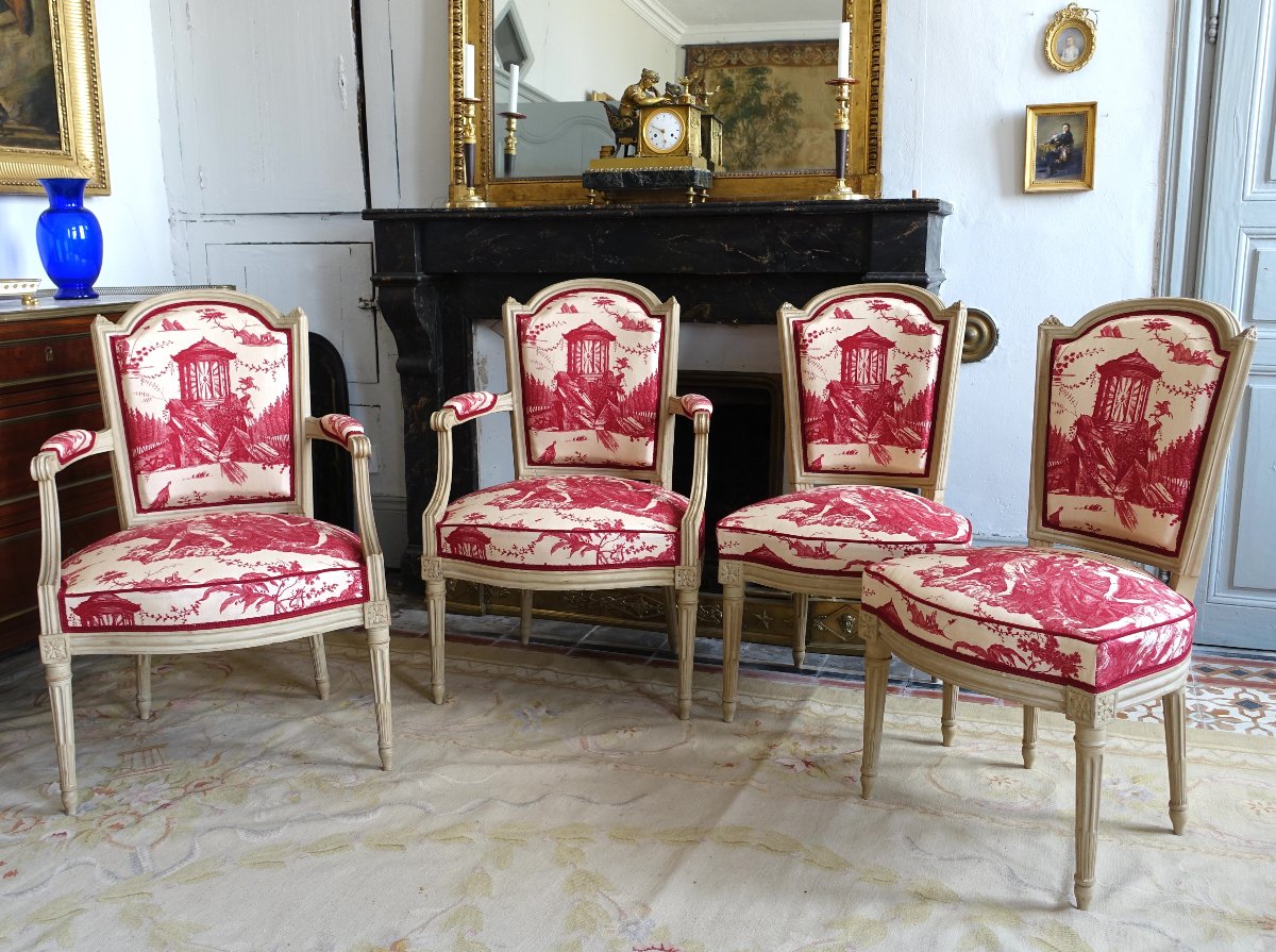 Claude Séné: Louis XVI-era Living Room Furniture, Stamped Armchairs And Cabriolet Chairs
