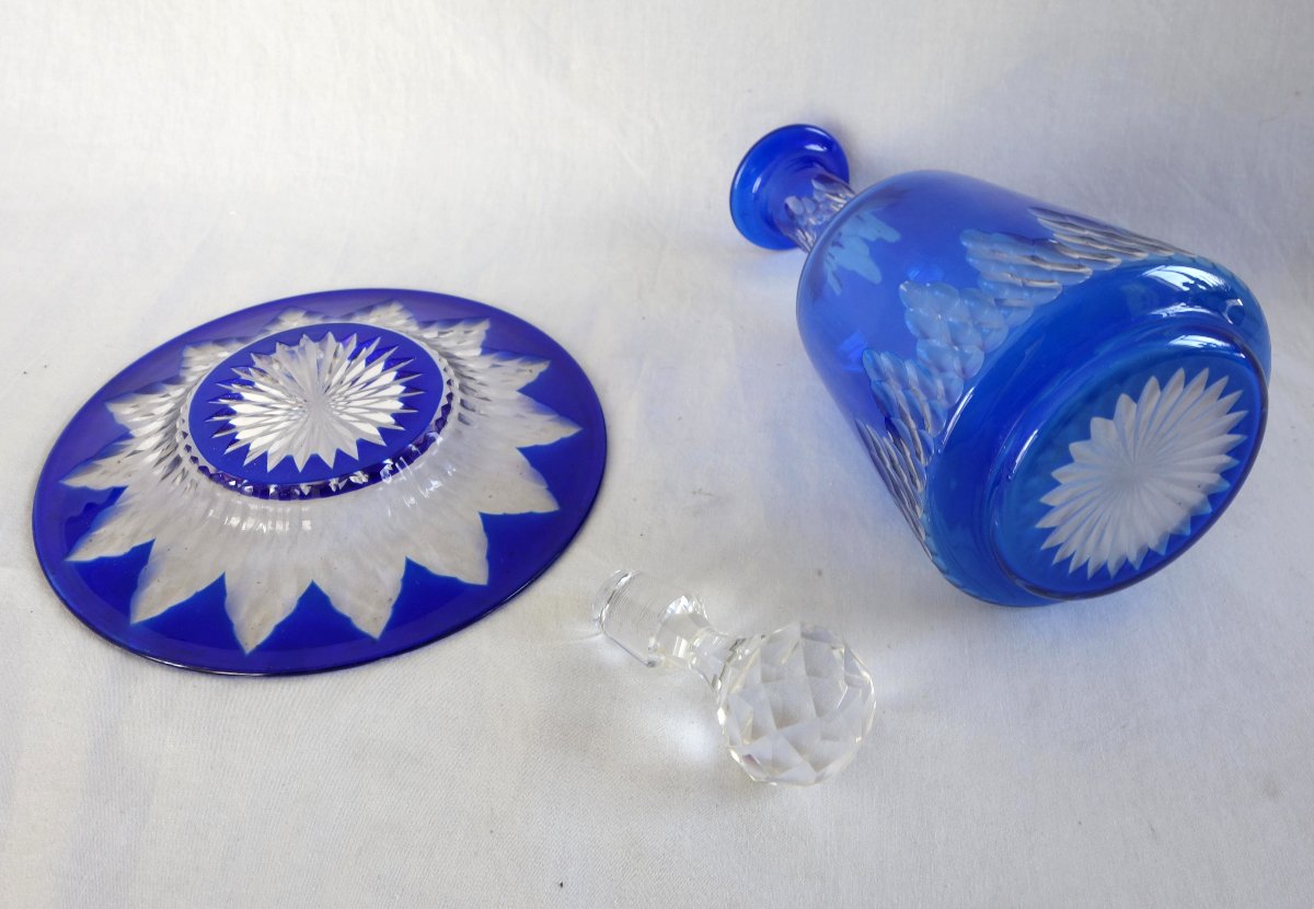 Baccarat Cut Crystal Carafe With Blue Lining And Saucer - Champigny Model-photo-2