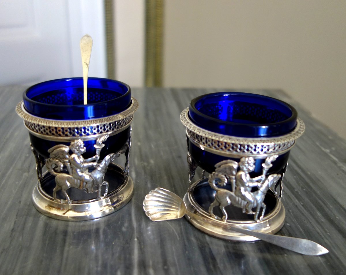 Paire de cuillères pour moutardiers ou salières 18e en argent massif d'époque début 19e siècle -photo-5