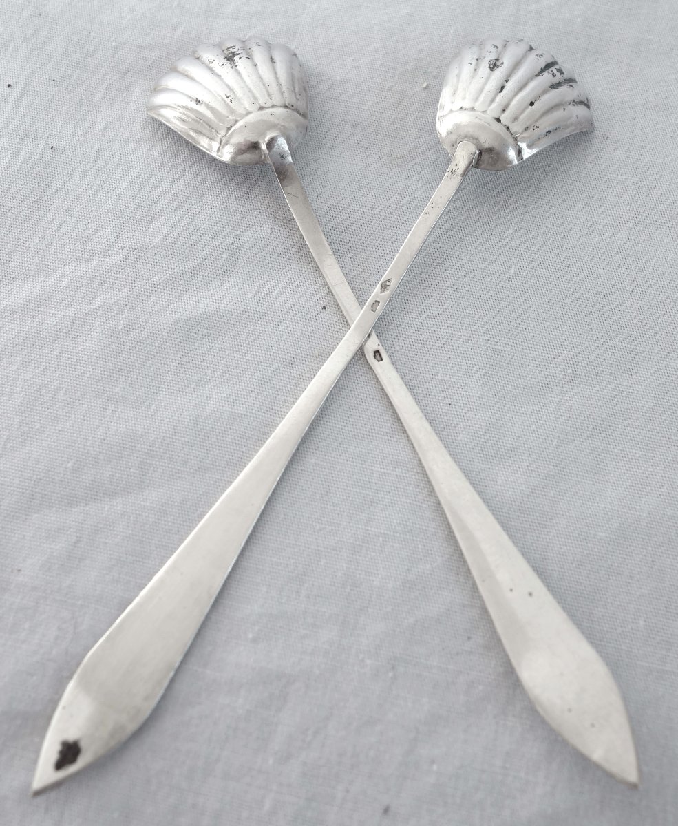 Paire de cuillères pour moutardiers ou salières 18e en argent massif d'époque début 19e siècle 