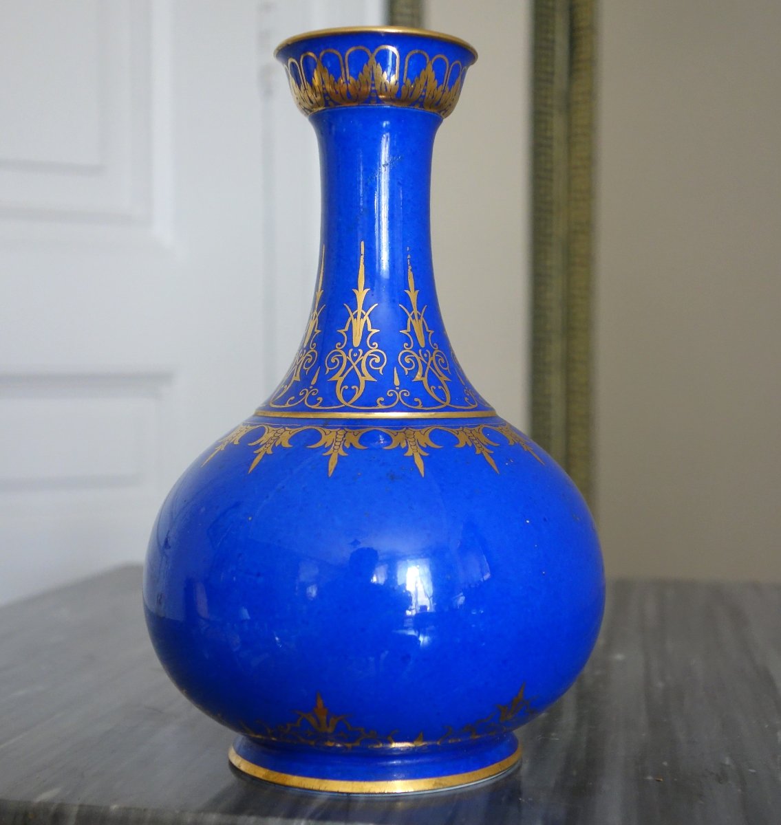 Sèvres Imperial Porcelain Manufactory - Turkish-style Vase - Blue And Gold Porcelain - Signed And Dated 1861-photo-3