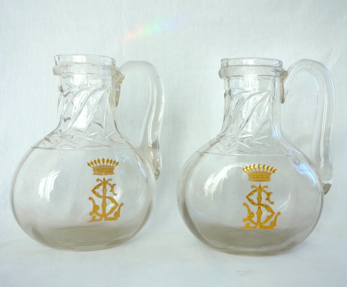 Saint Louis - Pair Of Plain Cluny-style Water Pitchers Engraved With A Count's Crown-photo-2
