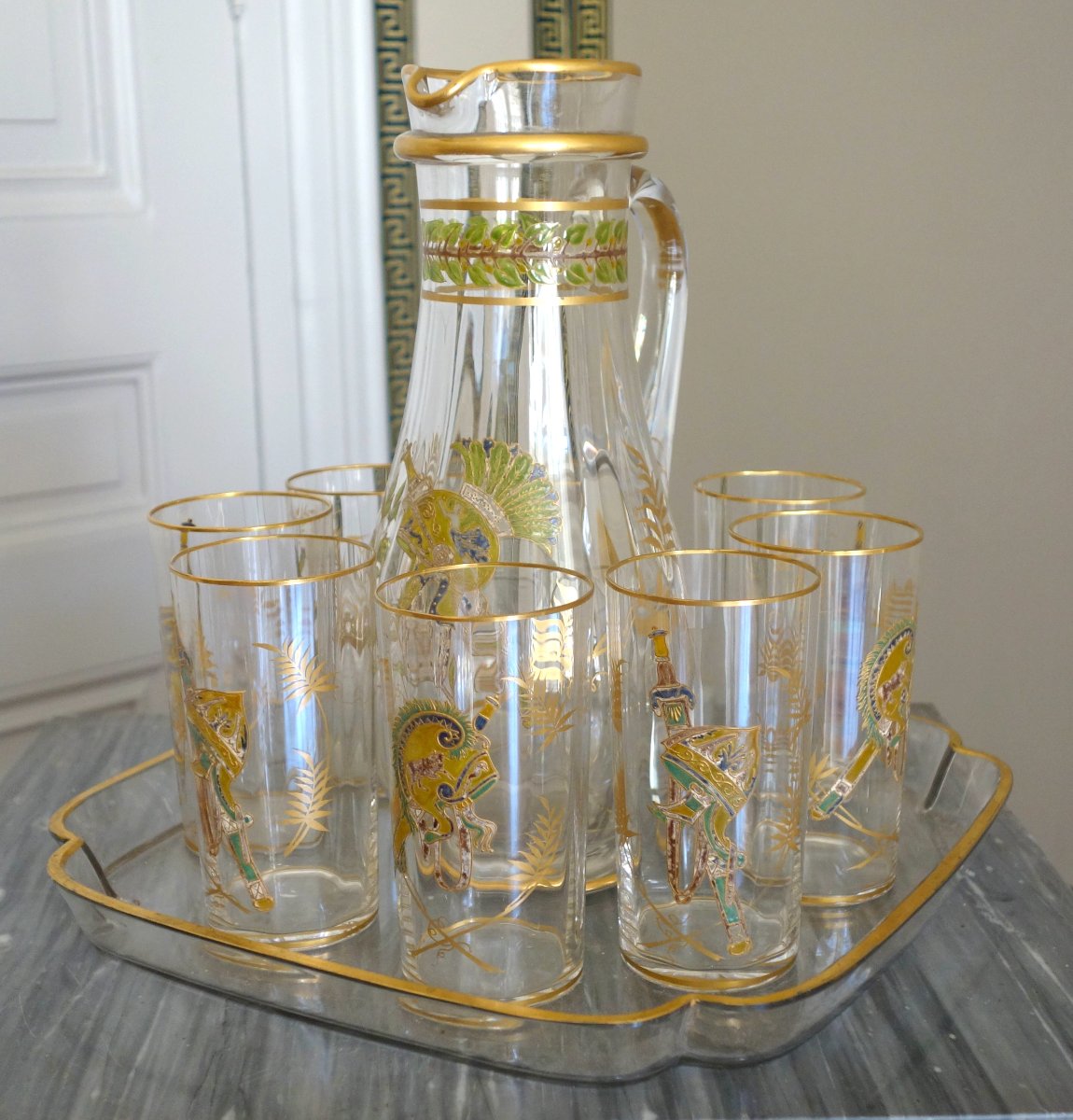 Baccarat - Etruscan-style Beer Set In Enameled And Gilded Crystal, Circa 1900